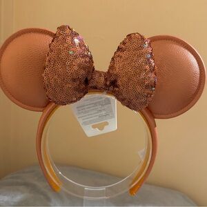 Sequin Bow Mouse Ears Headband - Peach Pumch